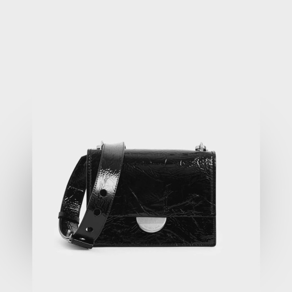 Charles & Keith Handbags - Charles & Keith Round Metal Accent Wrinkled Patent Bag